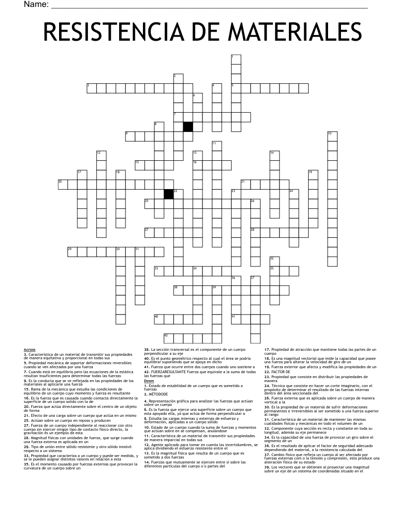 RESISTENCIA DE MATERIALES Crossword