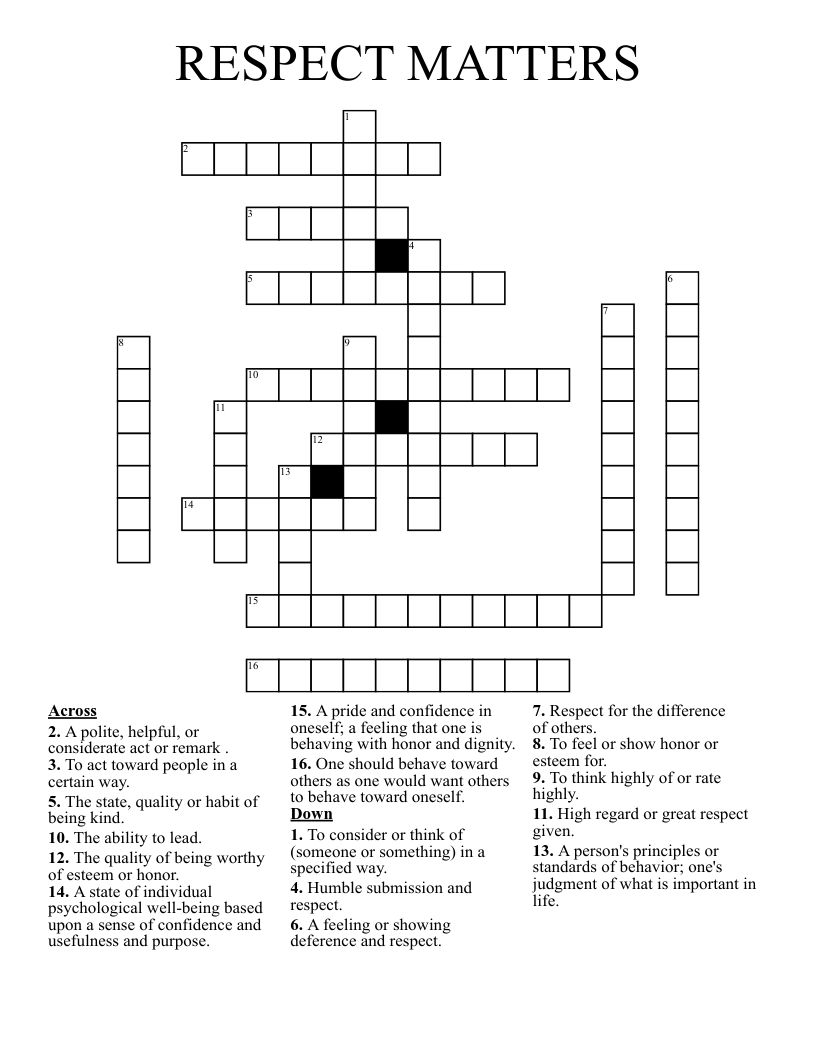 RESPECT MATTERS Crossword
