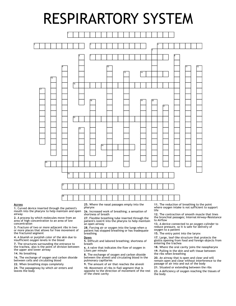 RESPIRARTORY SYSTEM Crossword