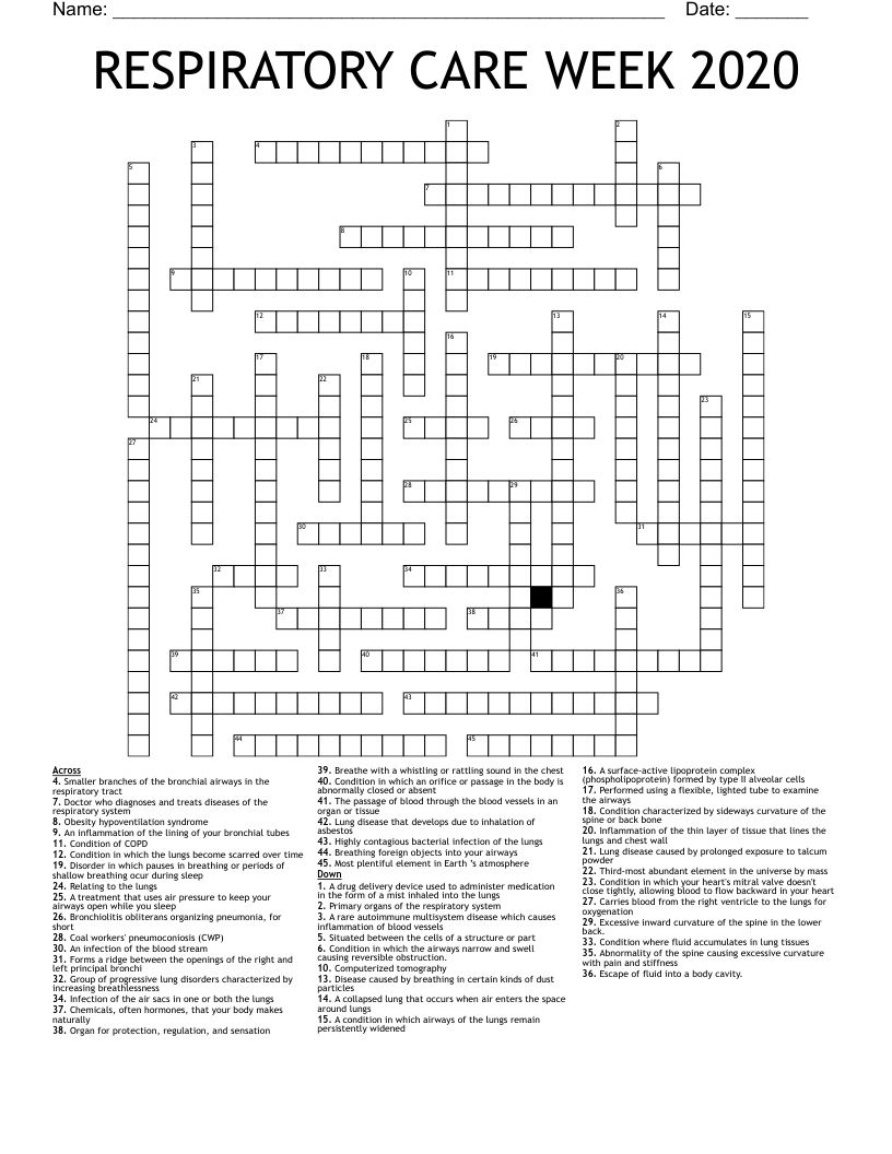 RESPIRATORY CARE WEEK 2020 Crossword