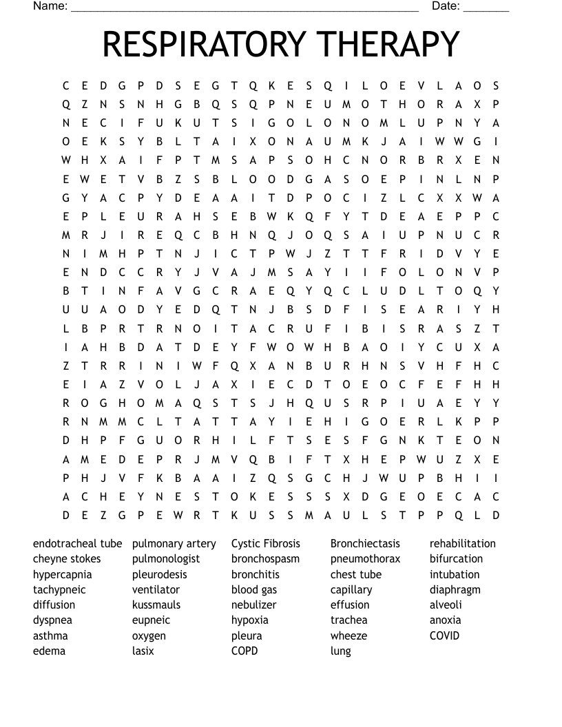 RESPIRATORY THERAPY Word Search