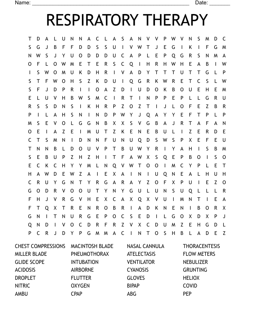RESPIRATORY THERAPY Word Search