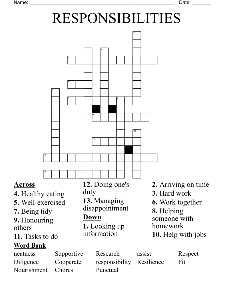 RESPONSIBILITIES Crossword