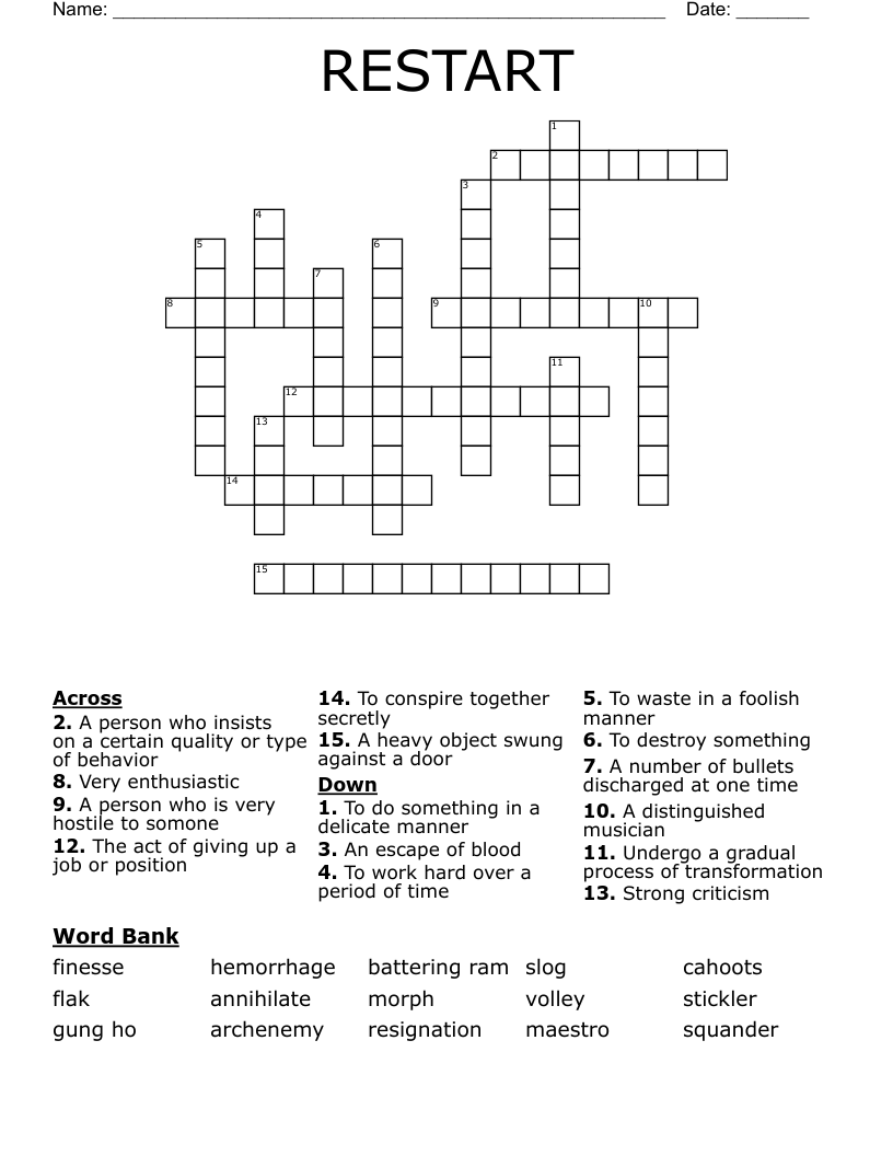 RESTART Crossword