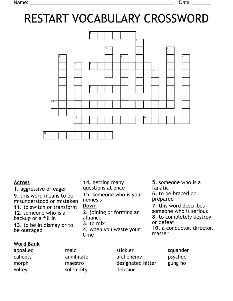 RESTART VOCABULARY CROSSWORD