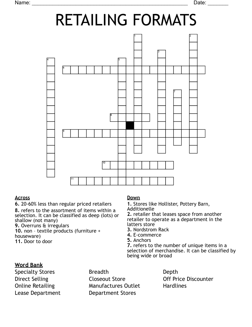 RETAILING FORMATS Crossword