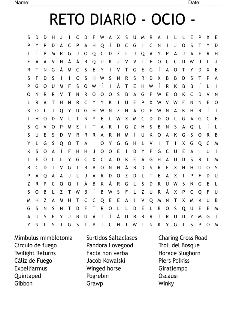 RETO DIARIO - OCIO - Word Search