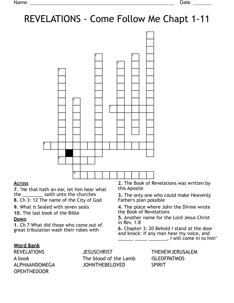 REVELATIONS - Come Follow Me Chapt 1-11 Crossword