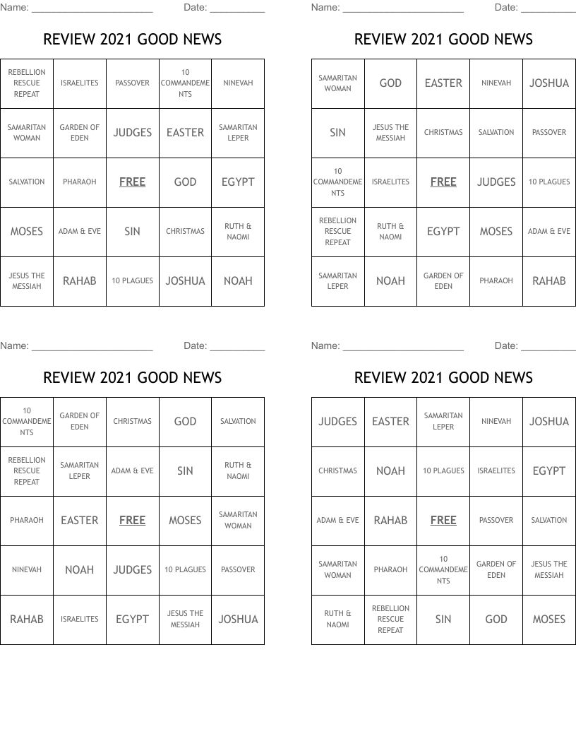 REVIEW 2021 GOOD NEWS Bingo Cards
