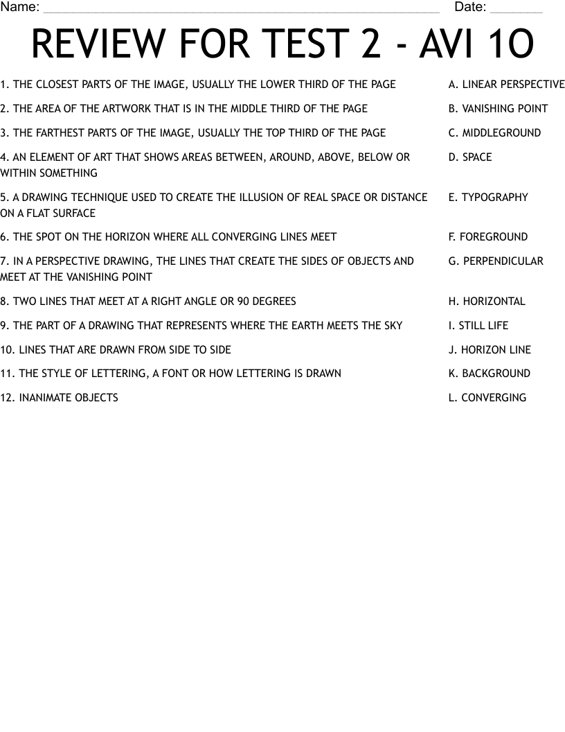 REVIEW FOR TEST 2 - AVI 1O Worksheet