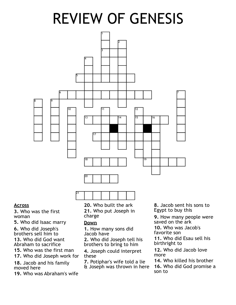 REVIEW OF GENESIS Crossword