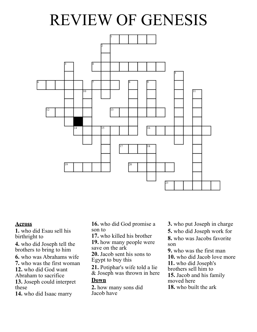 REVIEW OF GENESIS Crossword