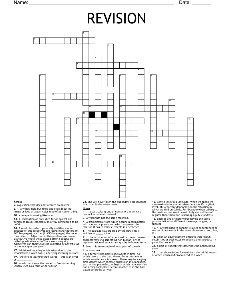 REVISION Crossword