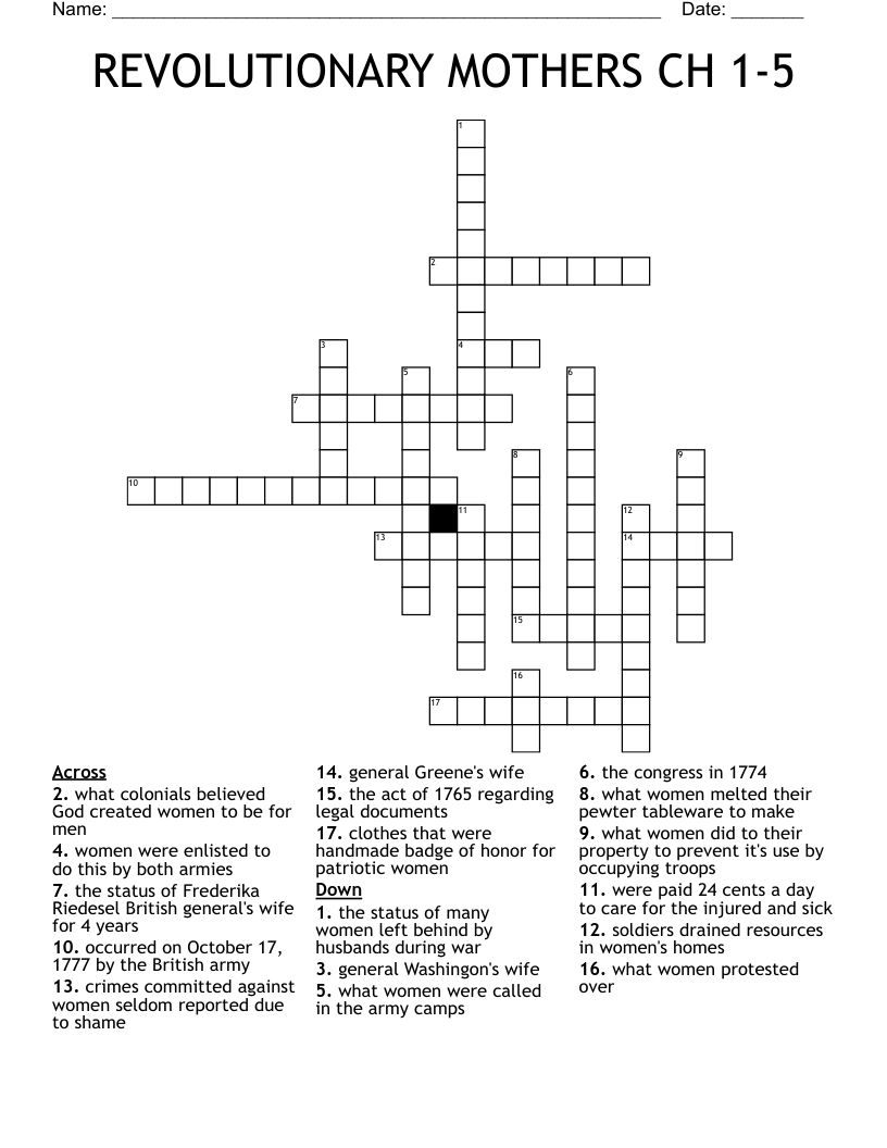REVOLUTIONARY MOTHERS CH 1-5 Crossword