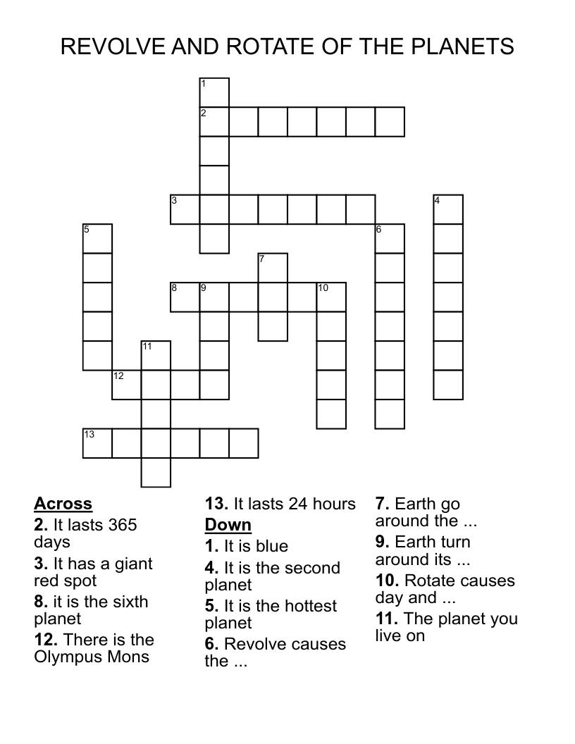 REVOLVE AND ROTATE OF THE PLANETS Crossword