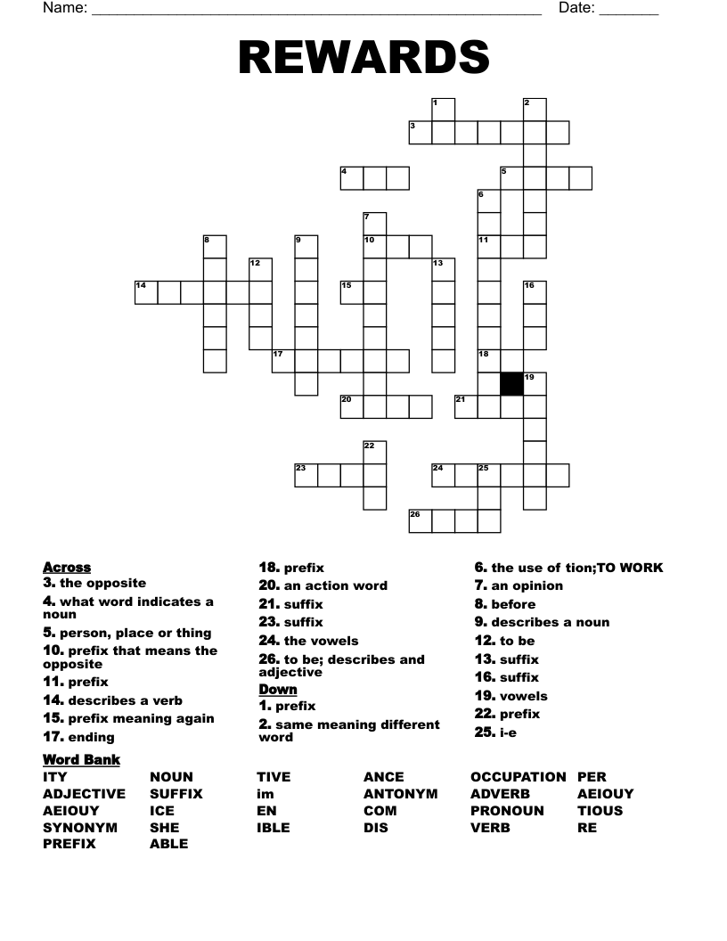 REWARDS Crossword