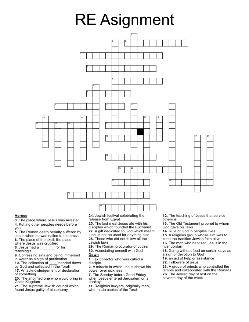 RE Asignment Crossword