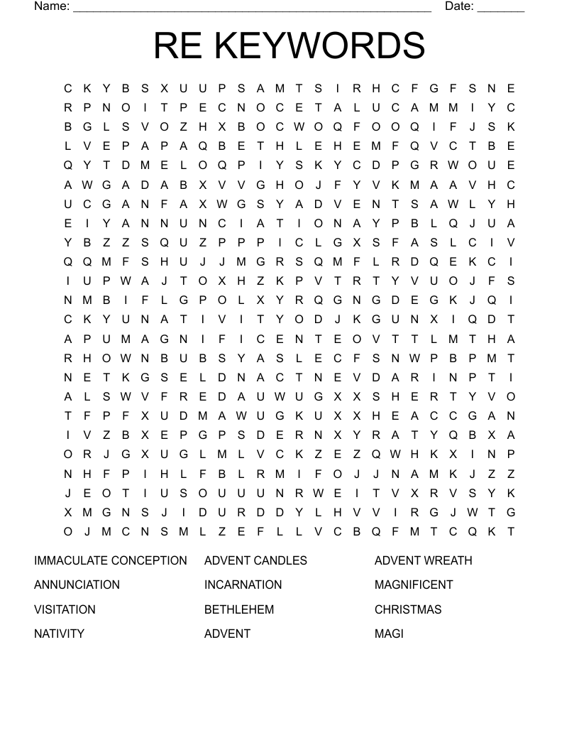 RE KEYWORDS Word Search