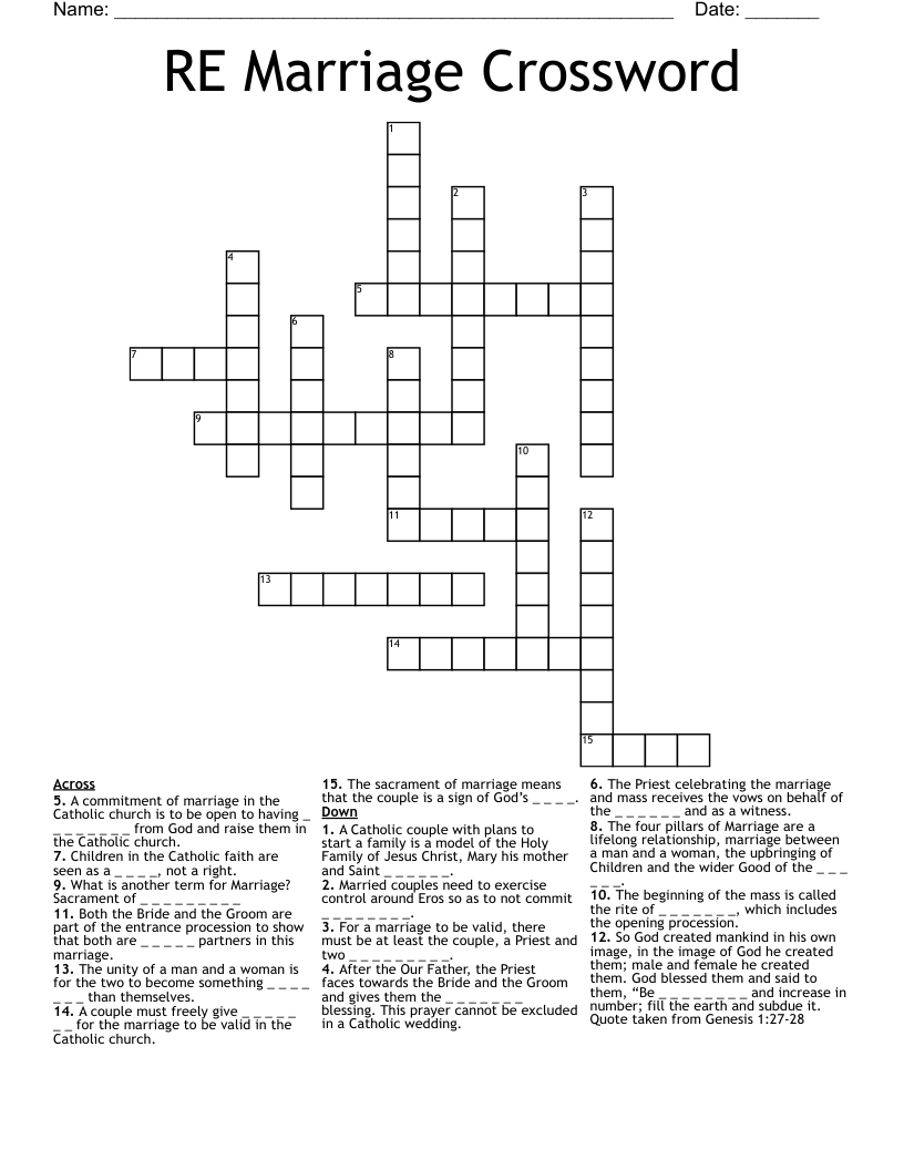 RE Marriage Crossword
