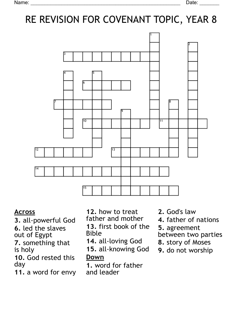RE REVISION FOR COVENANT TOPIC, YEAR 8 Crossword