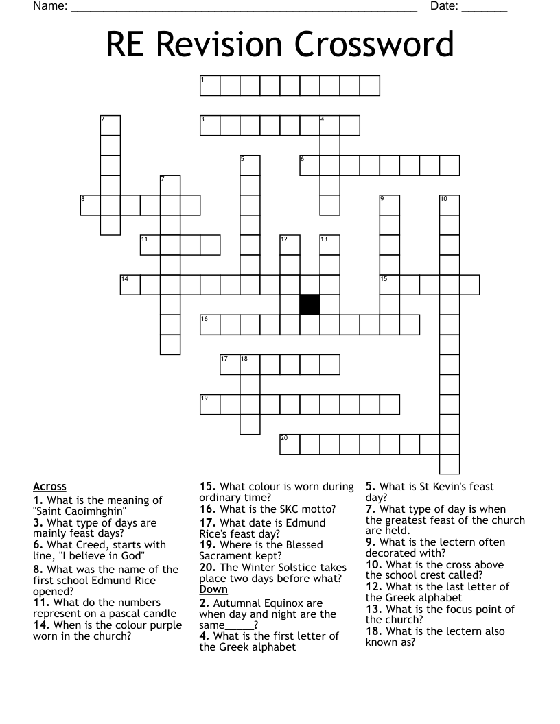 RE Revision Crossword 