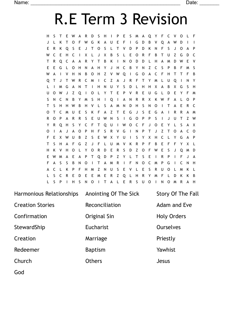 R.E Term 3 Revision Word Search