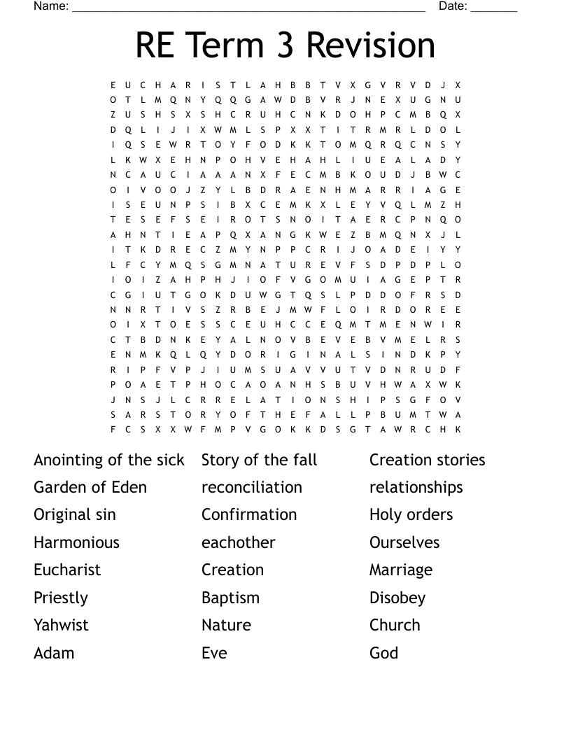RE Term 3 Revision Word Search