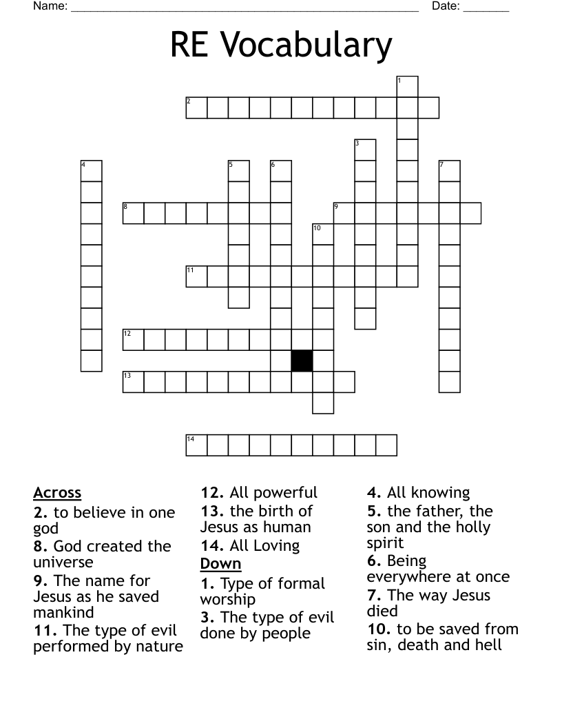 RE Vocabulary Crossword