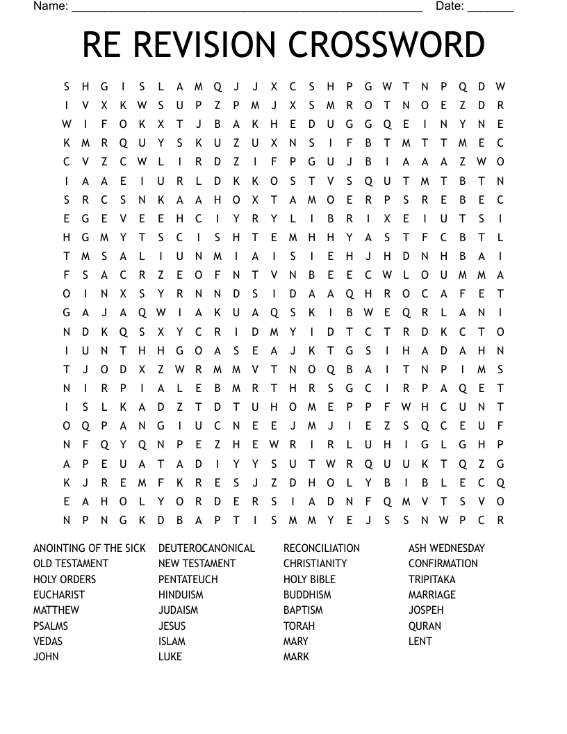 RE  REVISION CROSSWORD Word Search