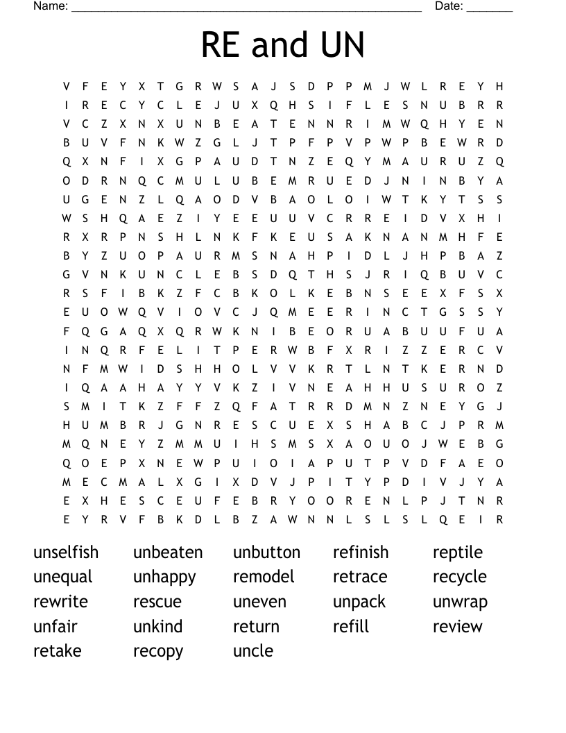RE and UN Word Search