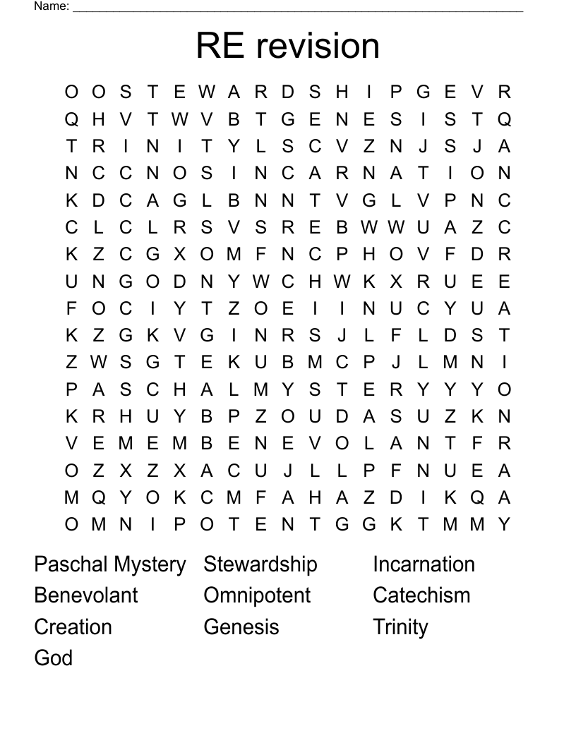 RE revision Word Search