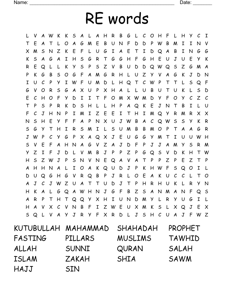 RE words Word Search