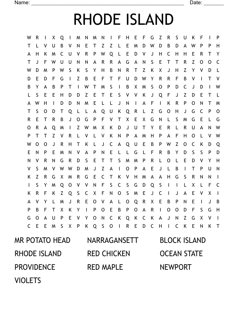 RHODE ISLAND Word Search