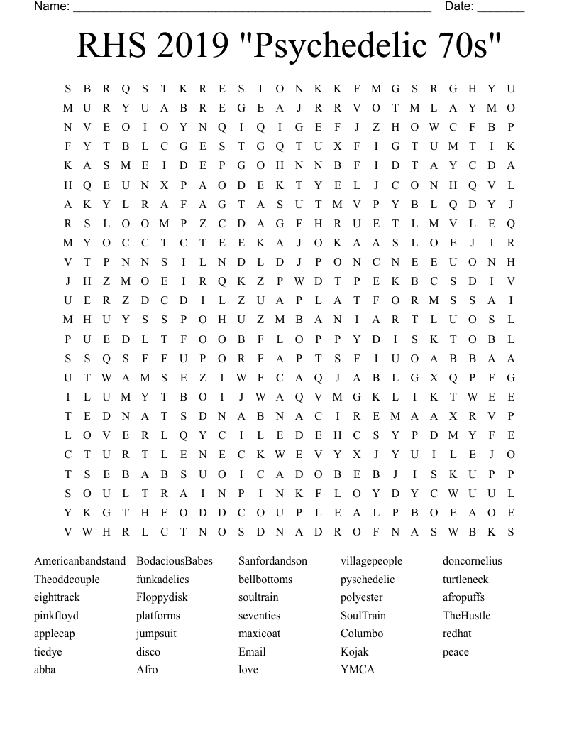 RHS 2019 "Psychedelic 70s" Word Search