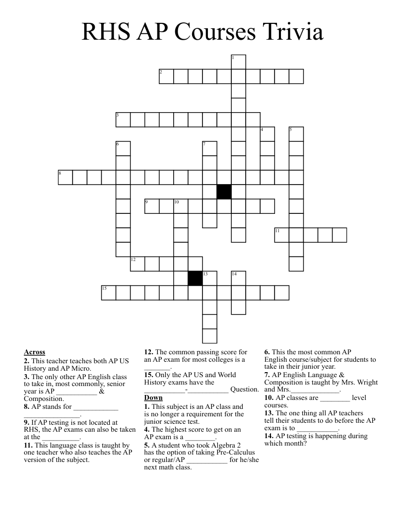 RHS AP Courses Trivia Crossword