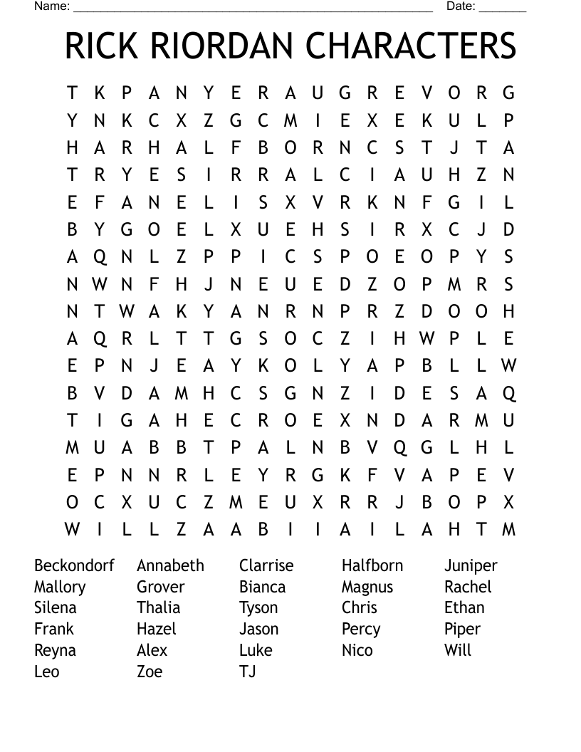RICK RIORDAN CHARACTERS Word Search