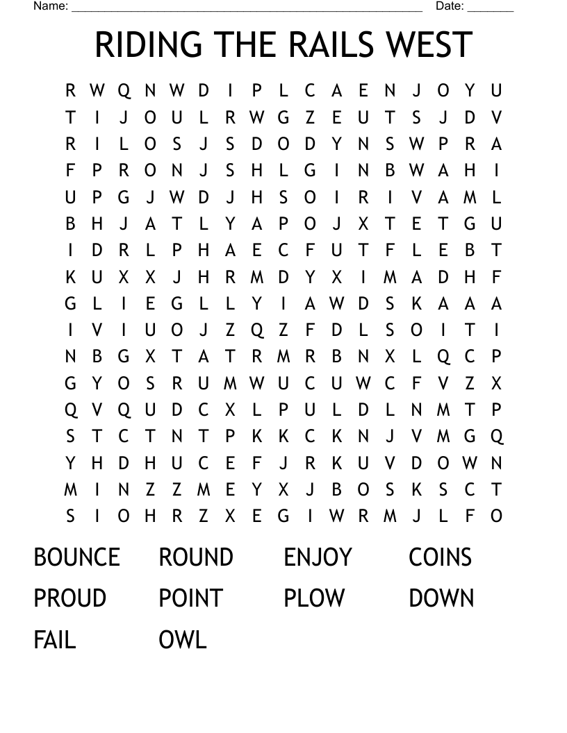RIDING THE RAILS WEST Word Search