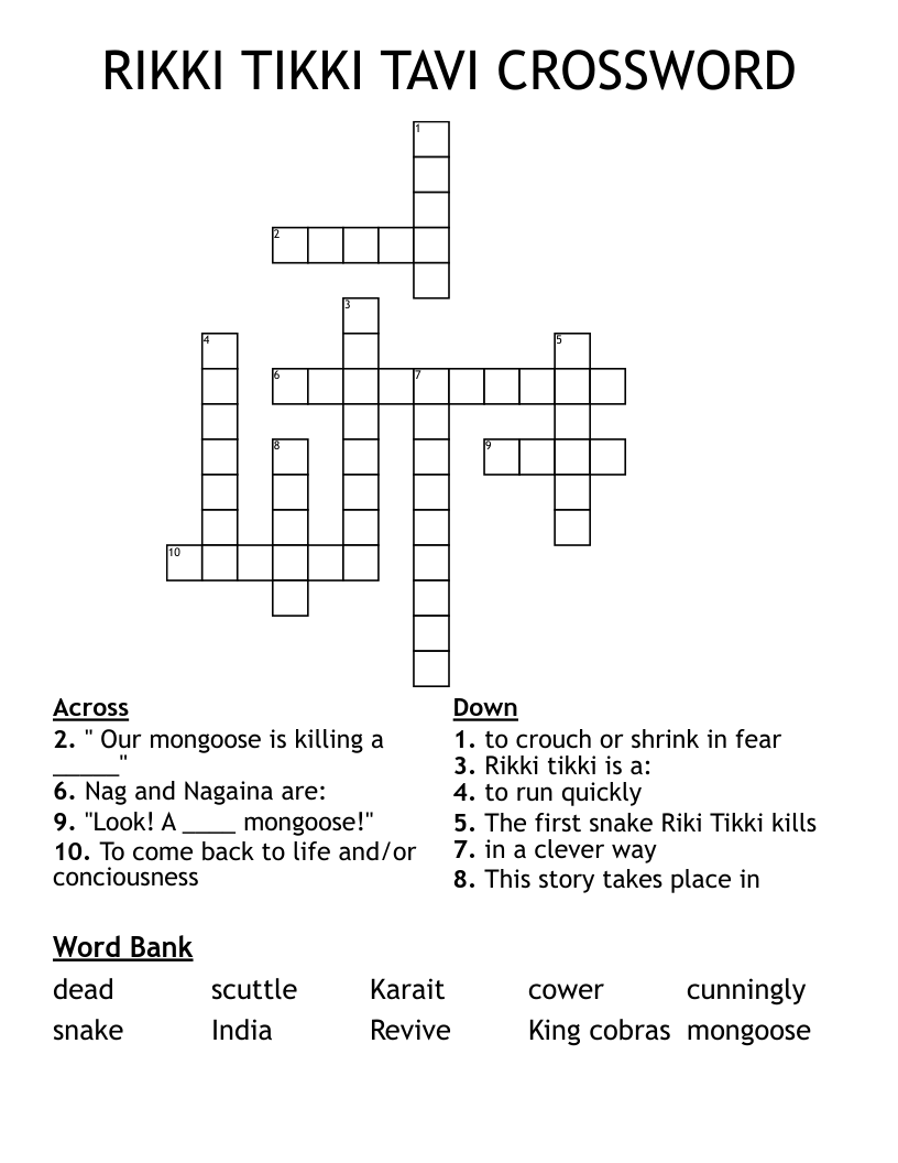 RIKKI TIKKI TAVI CROSSWORD 
