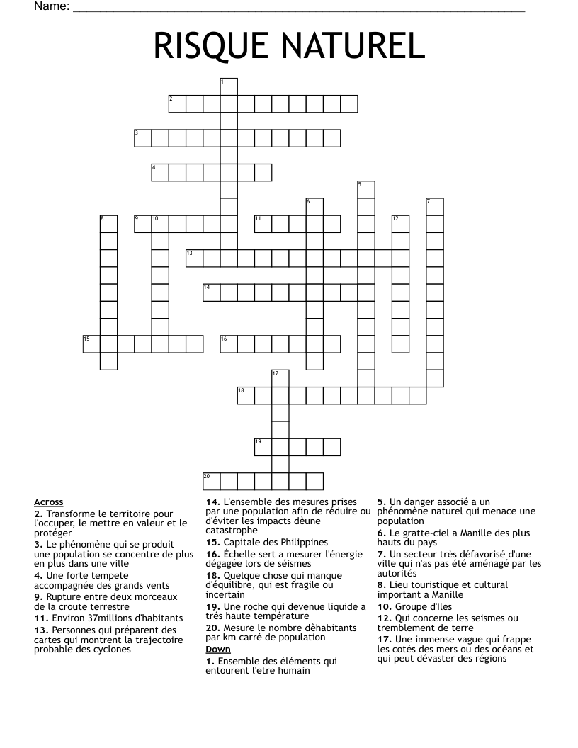 RISQUE NATUREL Crossword