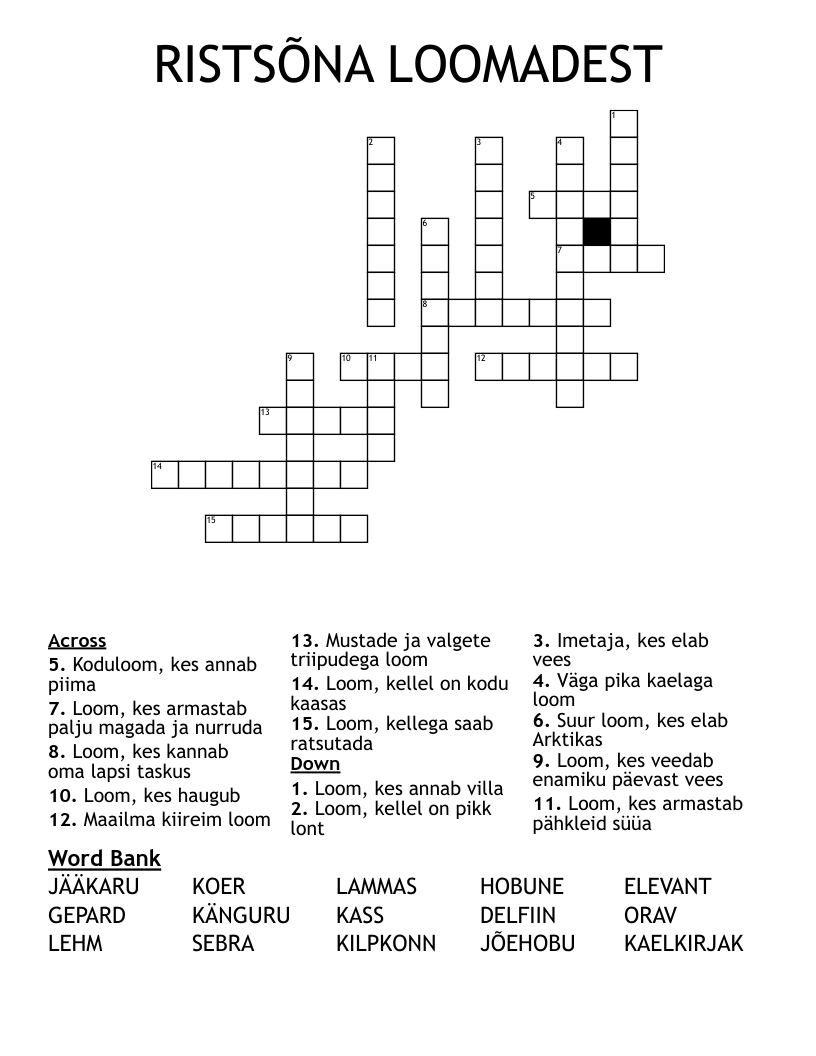 RISTSÕNA LOOMADEST Crossword