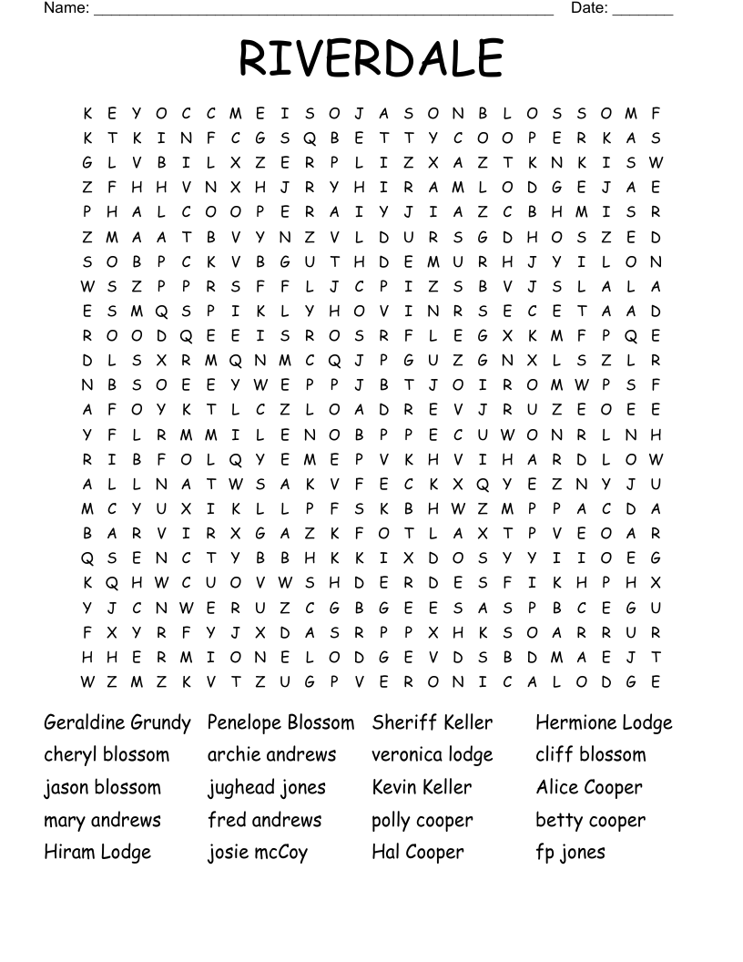 RIVERDALE Word Search