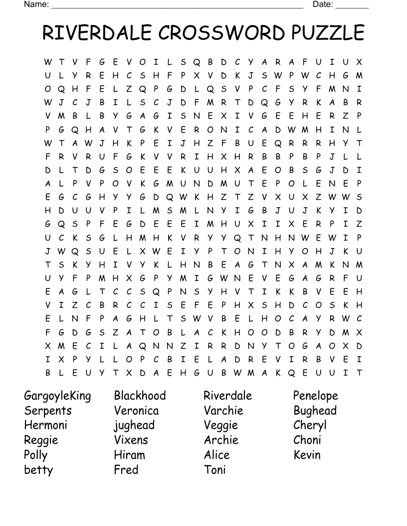 RIVERDALE CROSSWORD PUZZLE Word Search