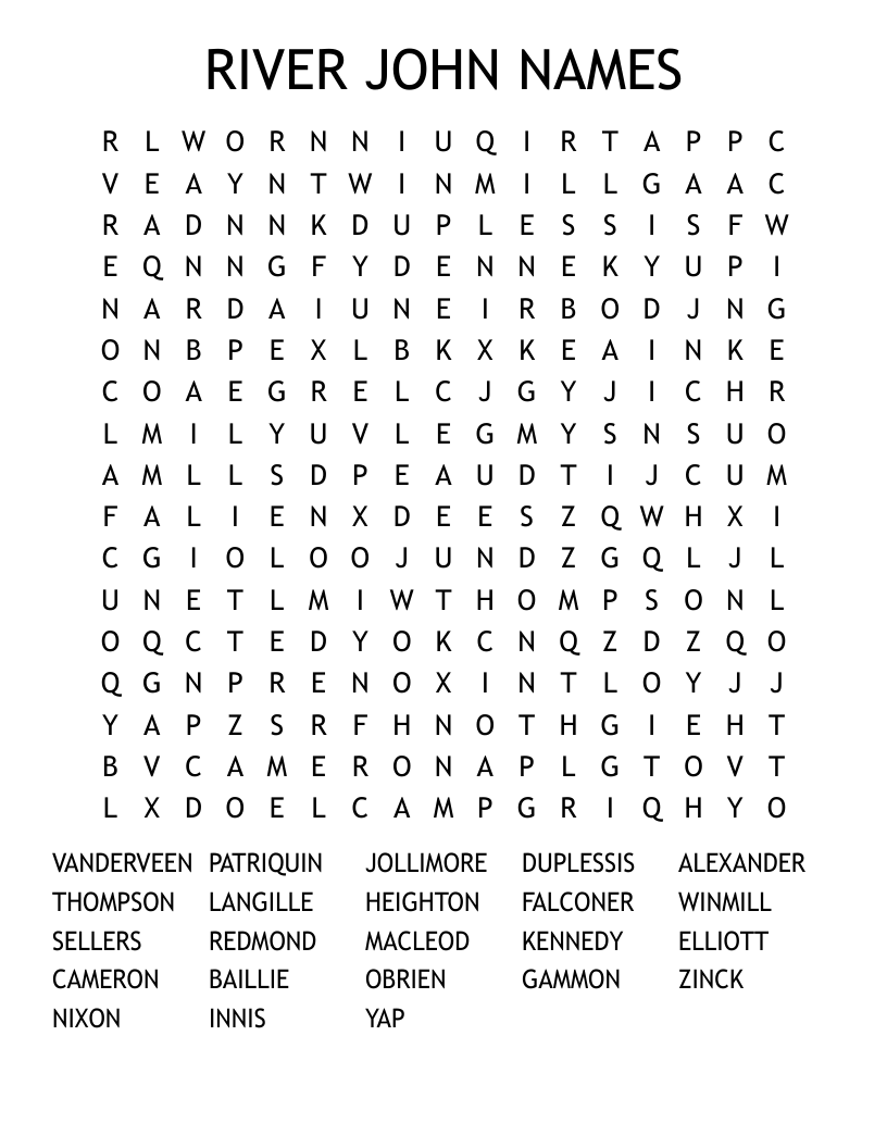 RIVER JOHN NAMES Word Search