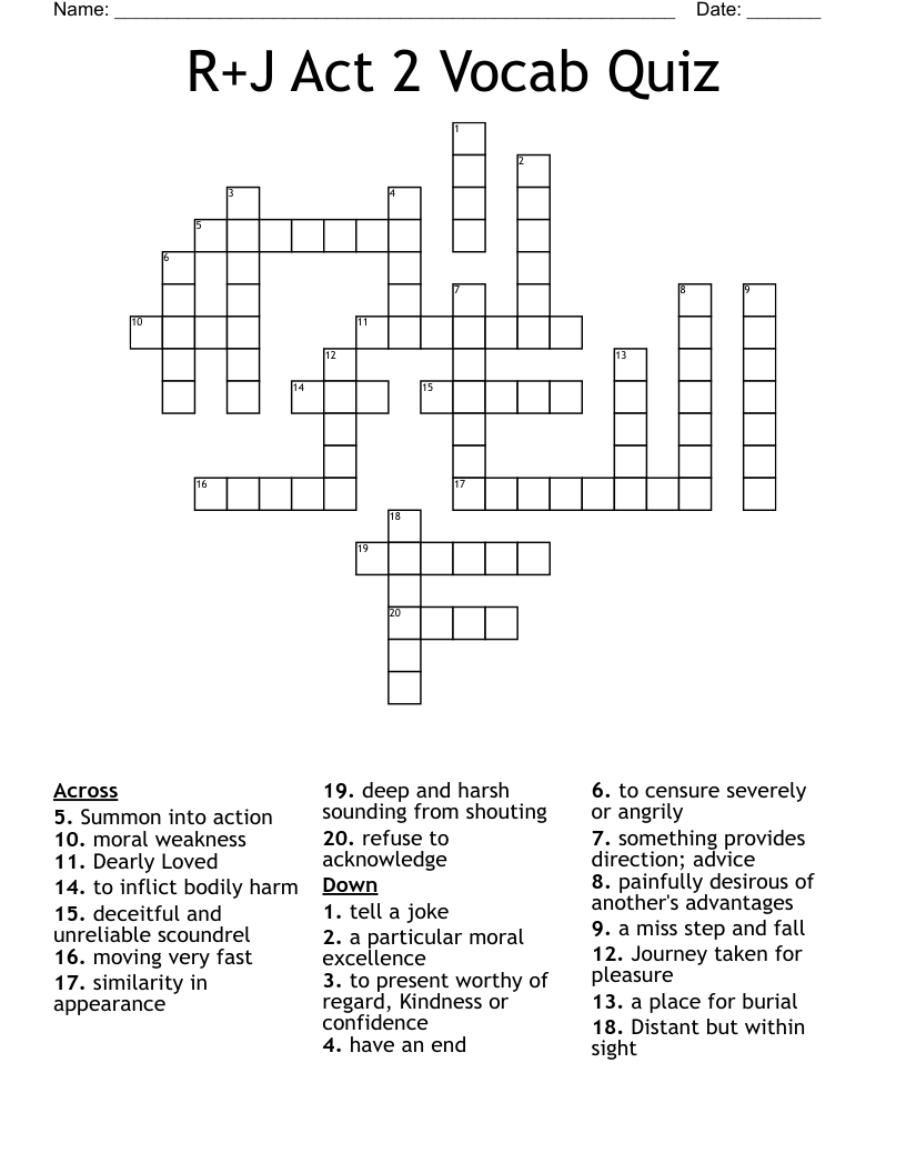 R+J Act 2 Vocab Quiz Crossword