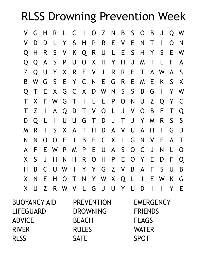 RLSS Drowning Prevention Week Word Search