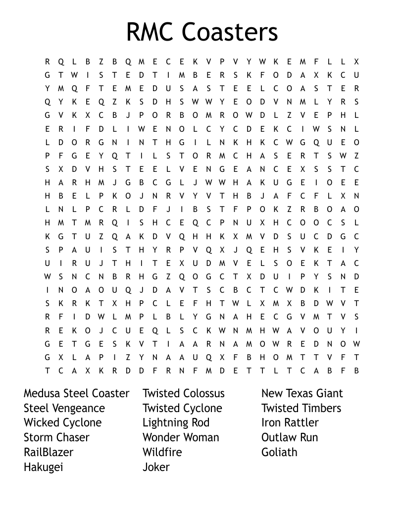 RMC Coasters  Word Search