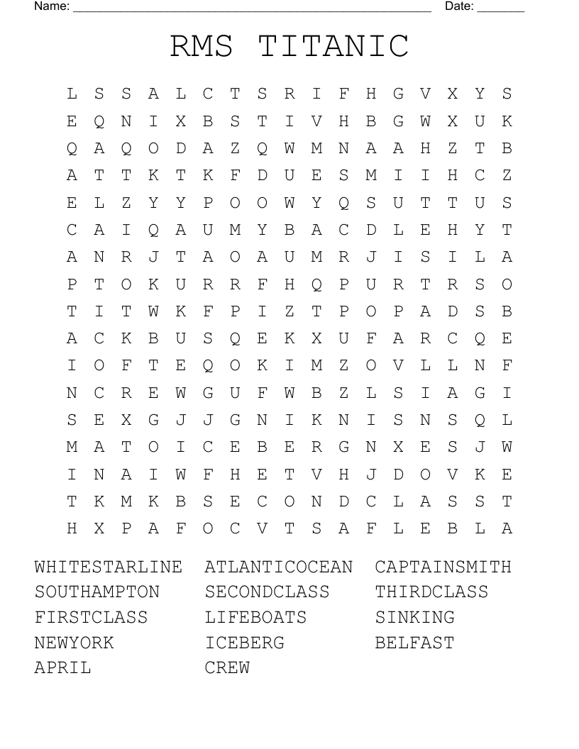 RMS TITANIC Word Search