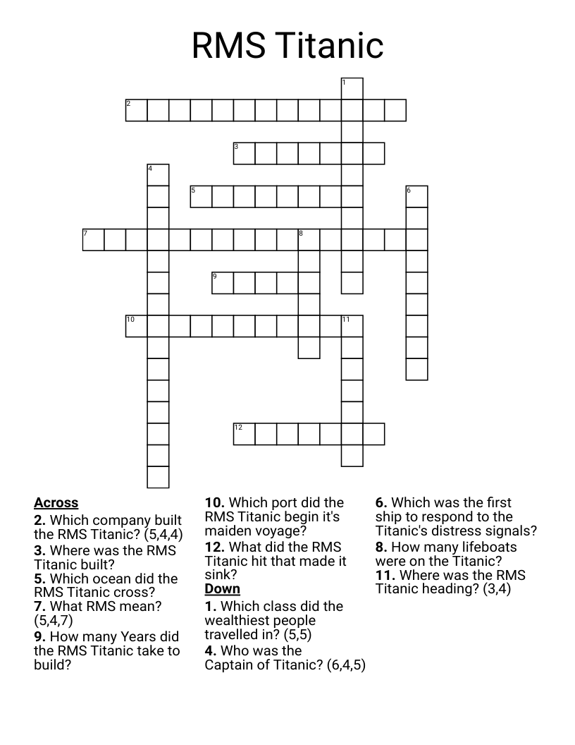 RMS Titanic Crossword