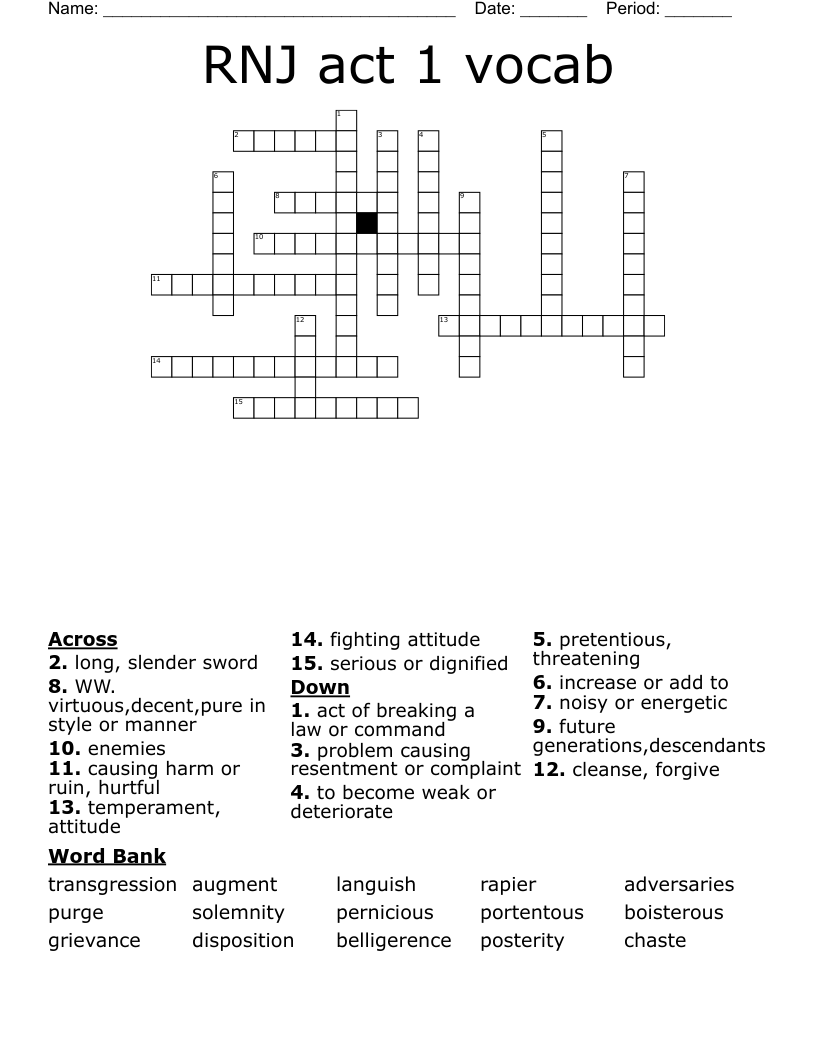 RNJ act 1 vocab Crossword