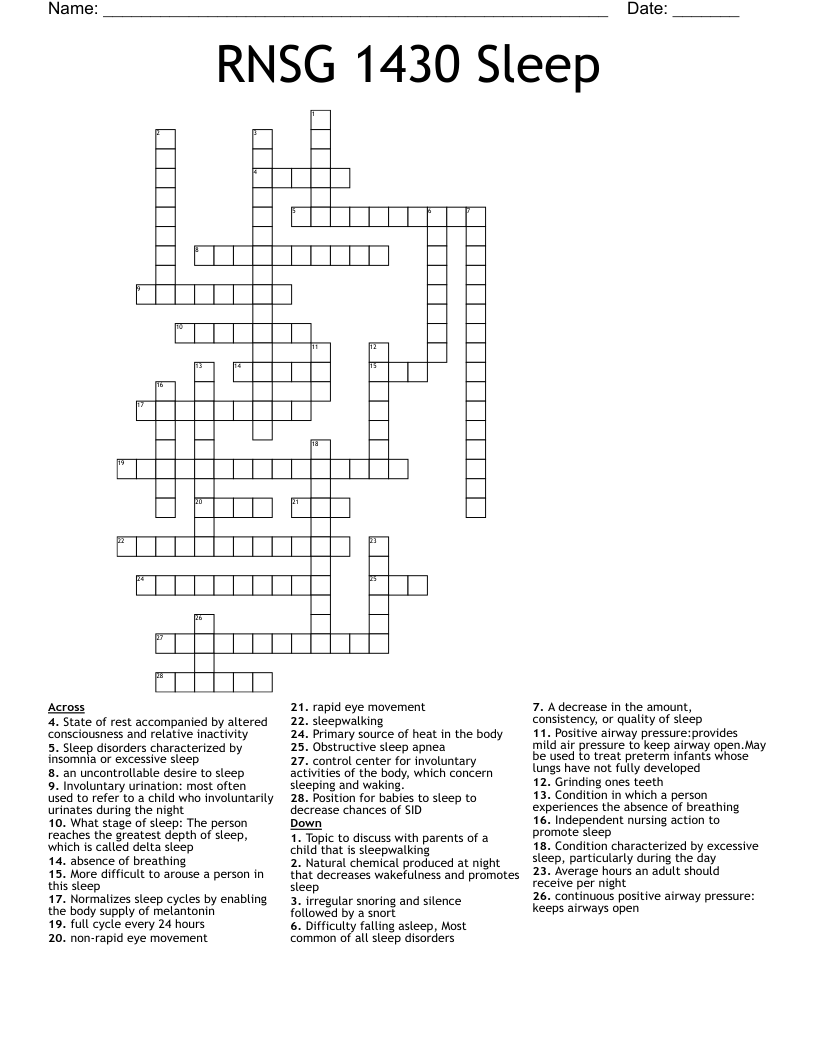 RNSG 1430 Sleep Crossword